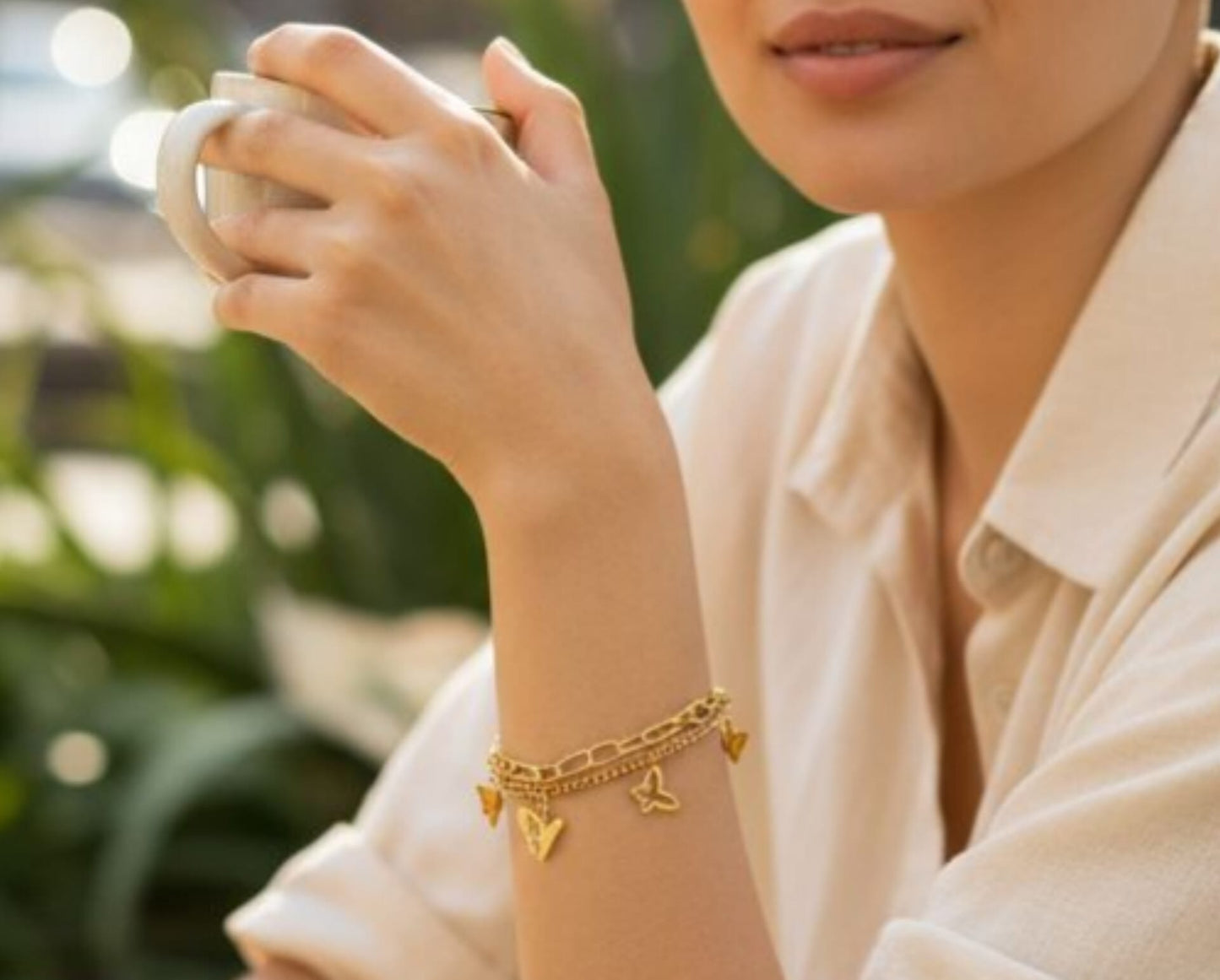 Bracciale Farfalle Dorate – Doppia Catena Charm Elegance