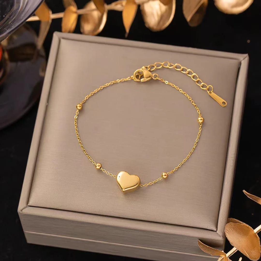 Bracciale perline con cuore in acciaio inox