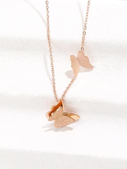 Collana in acciaio inox con doppia farfalla