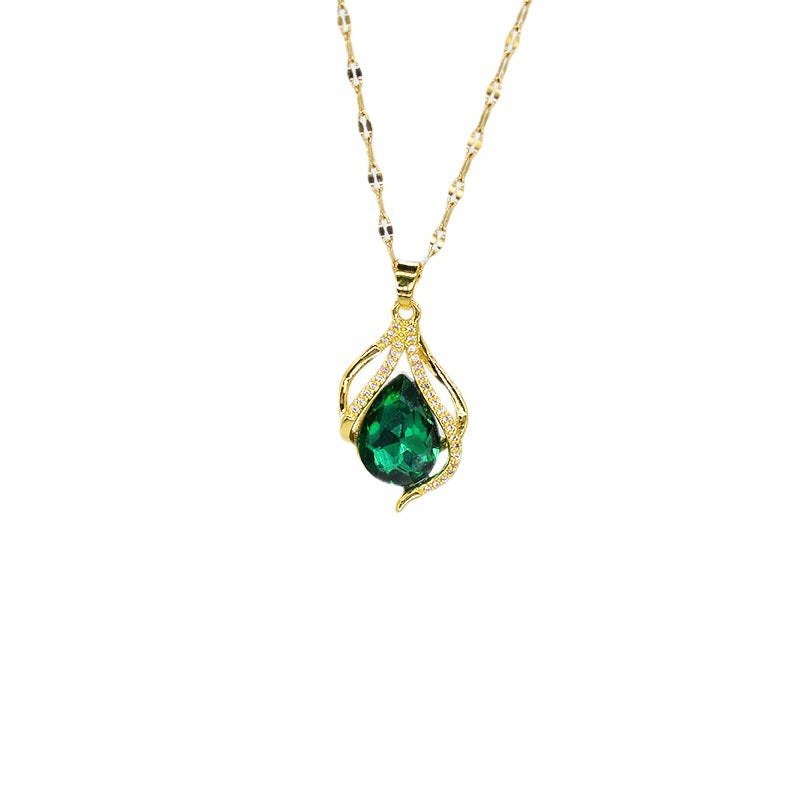 Collana con ciondolo a goccia verde in acciaio inox