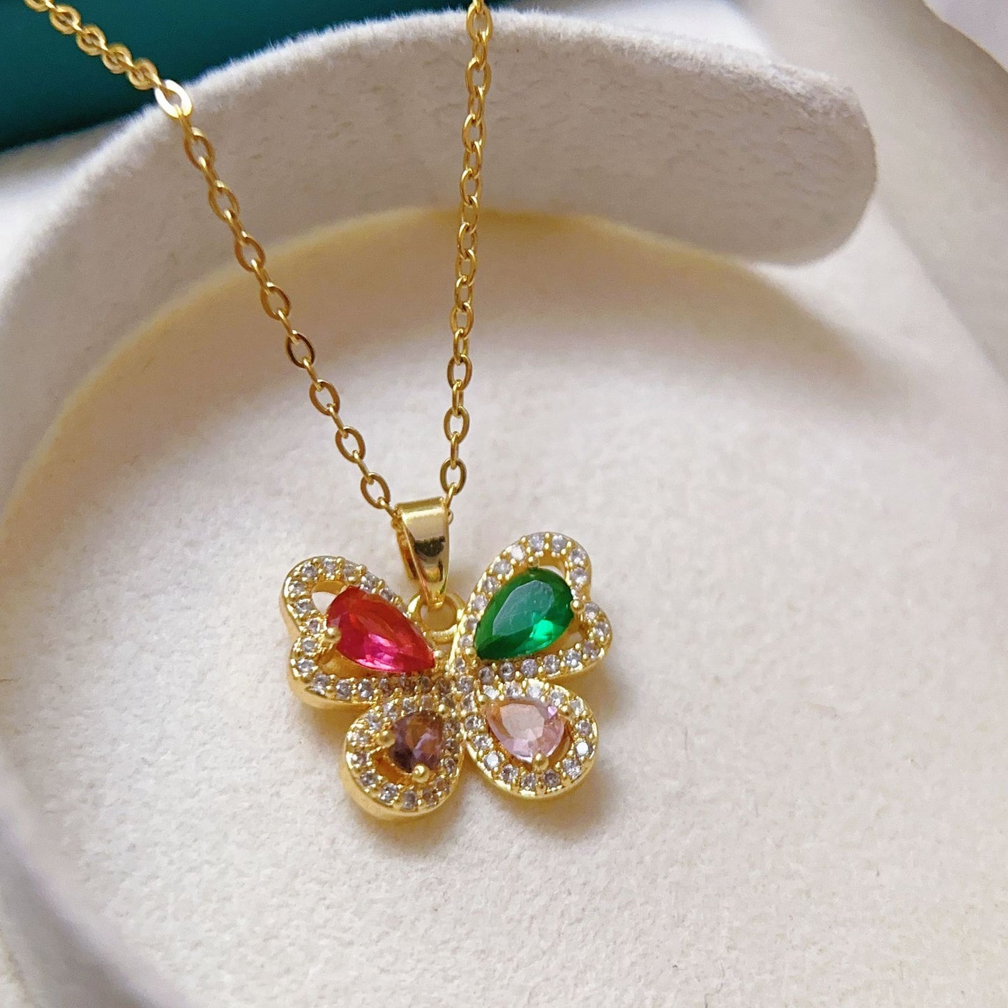 Collana Quadrifoglio Multicolor in Acciaio inox Dorato
