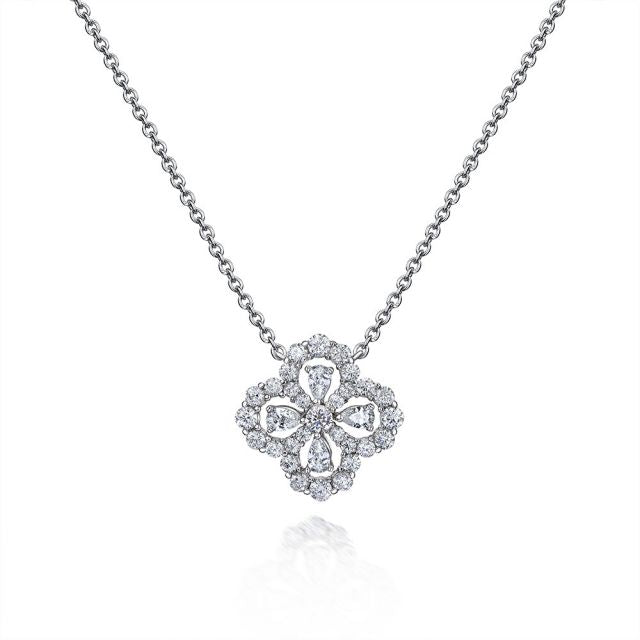 Collana ciondolo quadrifoglio con diamanti in acciaio inox