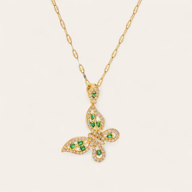 Collana con diamanti verde a forma di farfalla