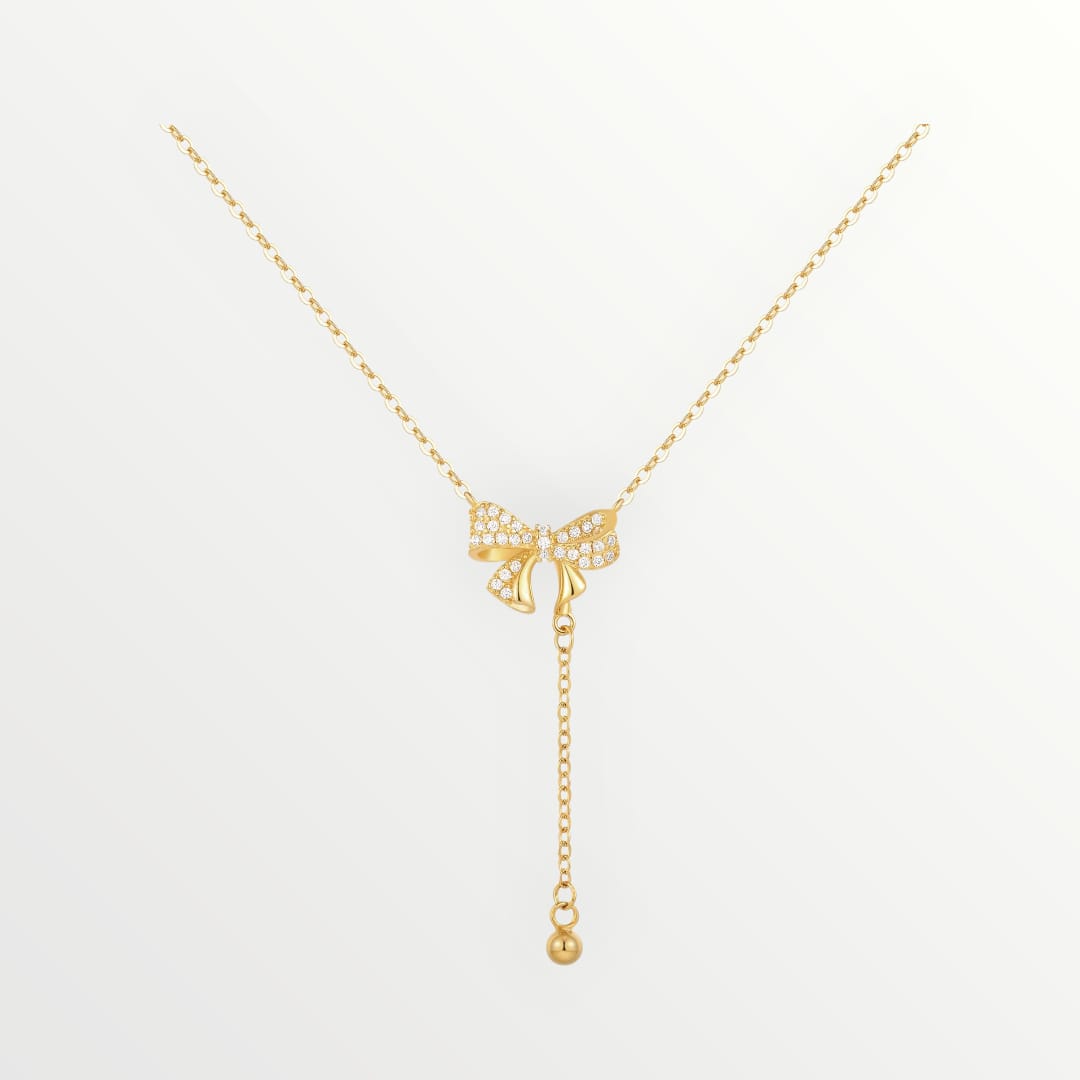 Collana con Fiocchetto e Diamante in Acciaio Inox