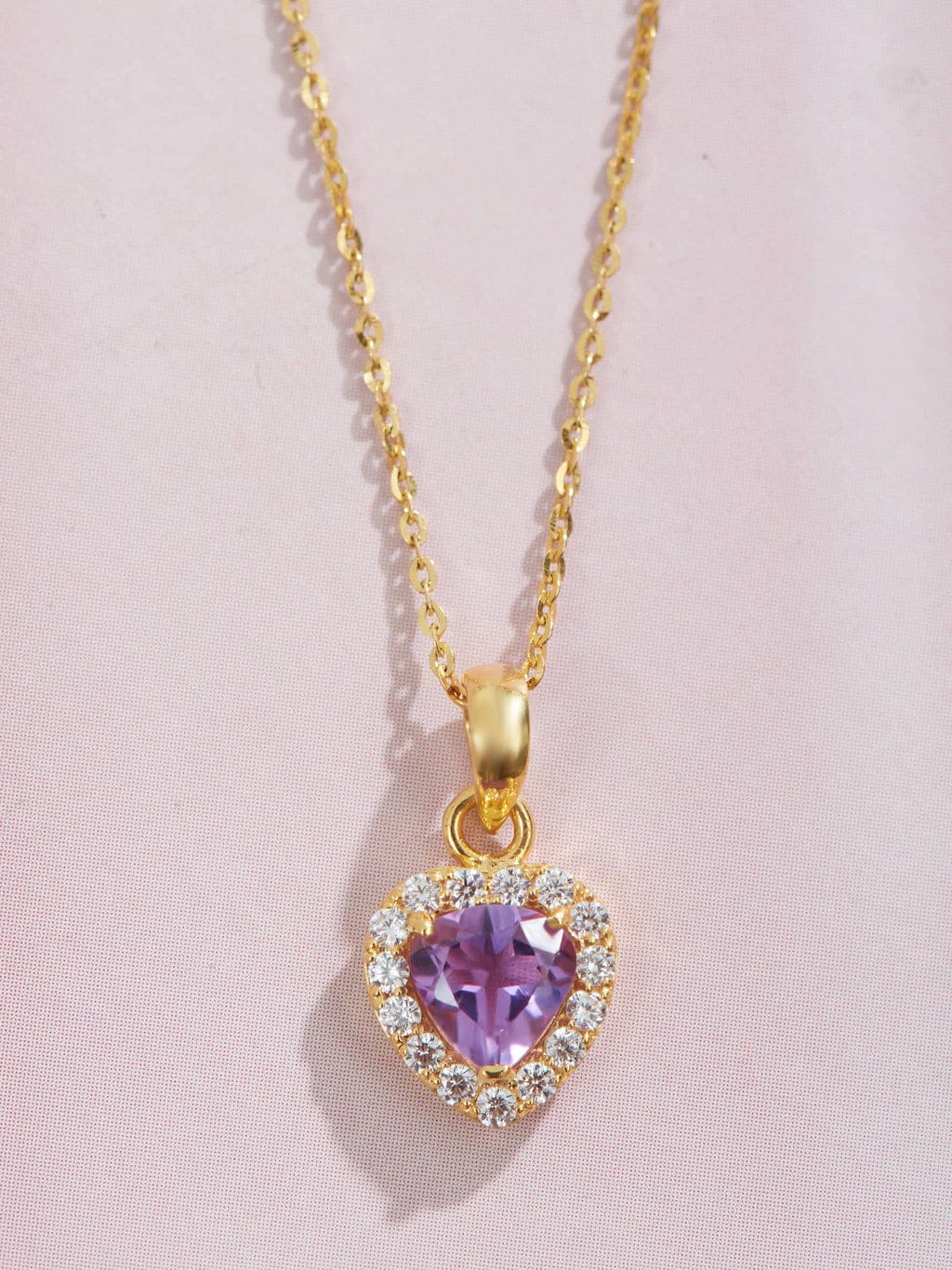 collana cuore in oro rosa con diamanti e pietra ametista