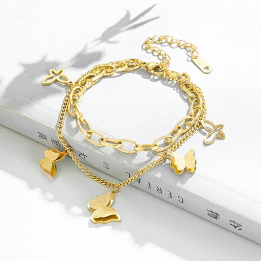 Bracciale Farfalle Dorate – Doppia Catena Charm Elegance