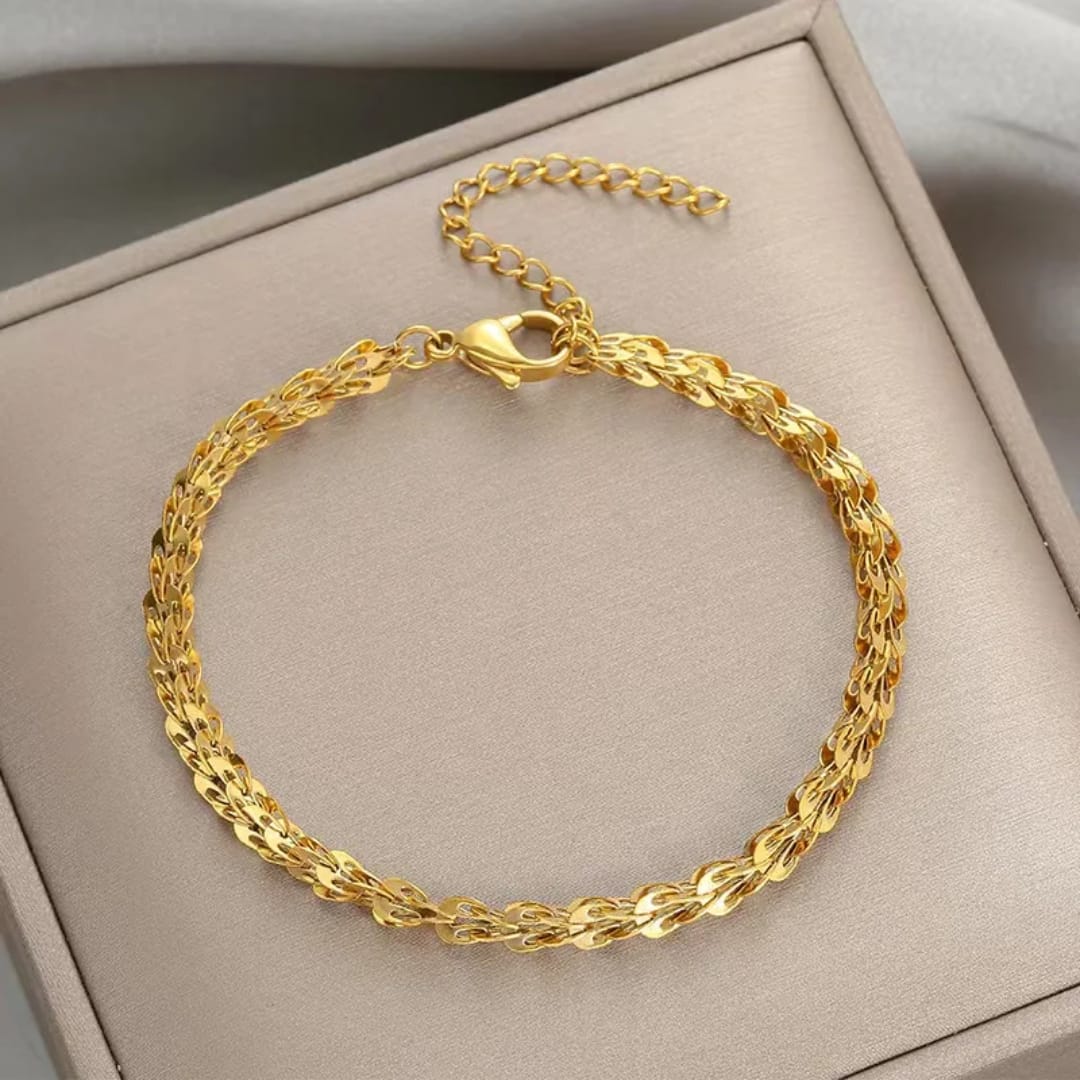 Bracciale dorato intreccio elegante in acciaio inox
