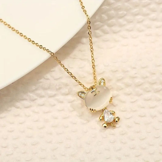 Collana in Oro con Ciondolo Gatto e Pietre Brillanti