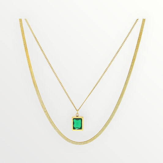 Collana con ciondolo in zirconi verdi e catena in acciaio inox