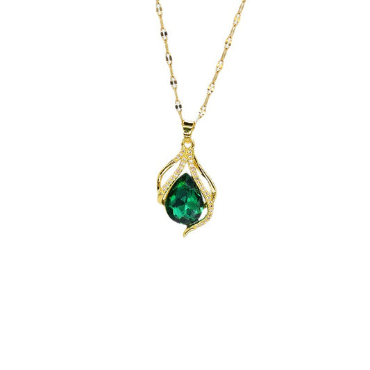 Collana con ciondolo a goccia verde in acciaio inox