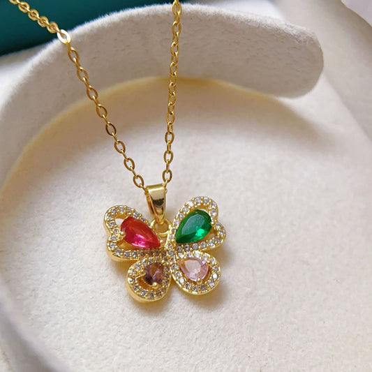 Collana Quadrifoglio Multicolor in Acciaio inox Dorato