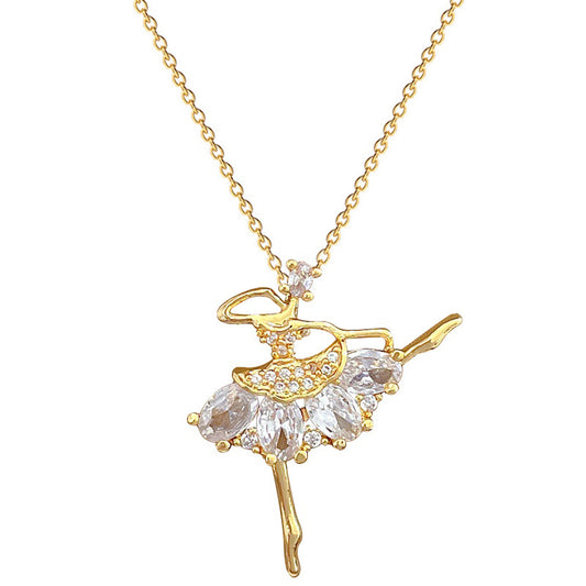 Collana in acciaio inox con ciondolo ballerina e diamanti