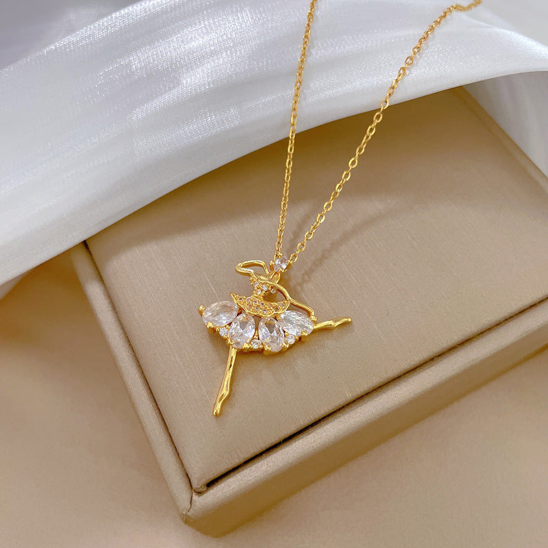Collana in acciaio inox con ciondolo ballerina e diamanti