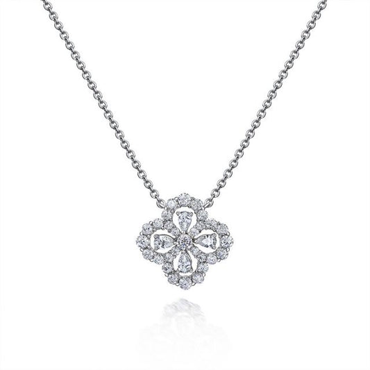 Collana ciondolo quadrifoglio con diamanti  in acciaio inox