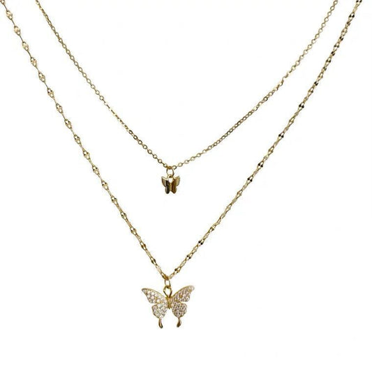 Collana con ciondolo a doppia farfalla in acciaio inox
