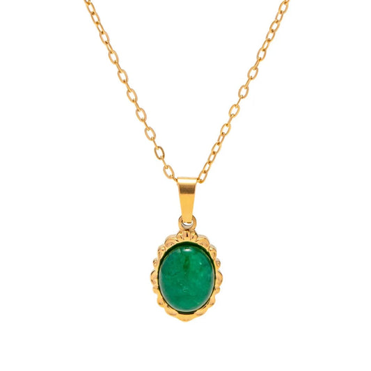 Collana con ciondolo in pietra di agata verde in acciaio inox