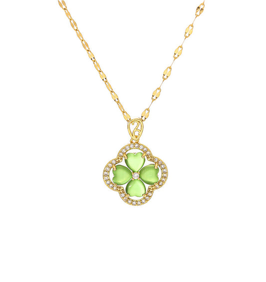 Collana trifoglio cuore smeraldo verde in acciaio inox