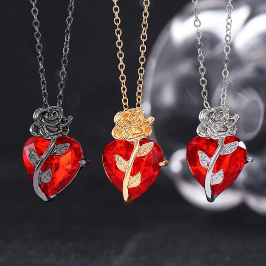 Collana con Cristallo Rosso - cuore di rosa