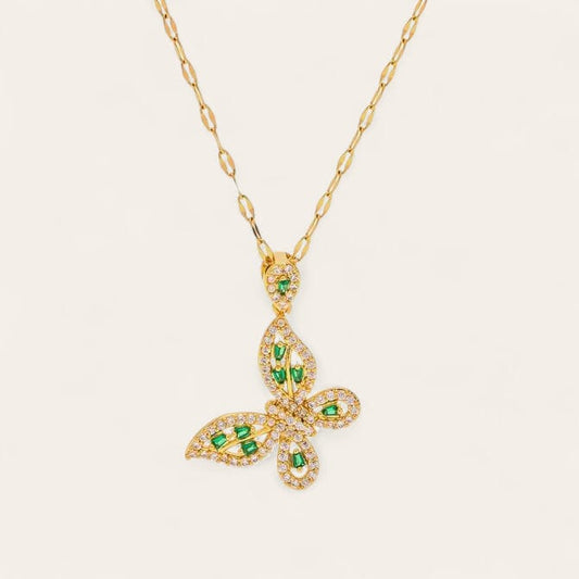 Collana con diamanti verde a forma di farfalla