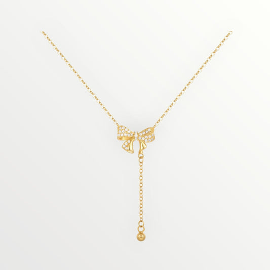Collana con Fiocchetto e Diamante in Acciaio Inox