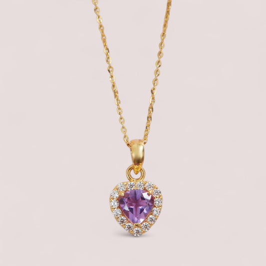 collana cuore in oro rosa con diamanti e pietra ametista